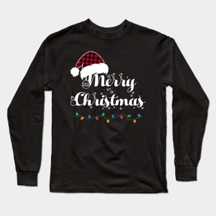 Merry Christmas Lights Buffalo Red Plaid Santa Hat Xmas Holiday Long Sleeve T-Shirt